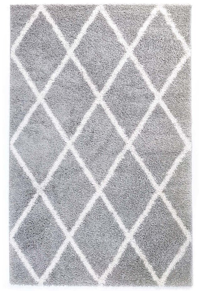 Azure Hoogpolig Zilver vloerkleed - Geruit