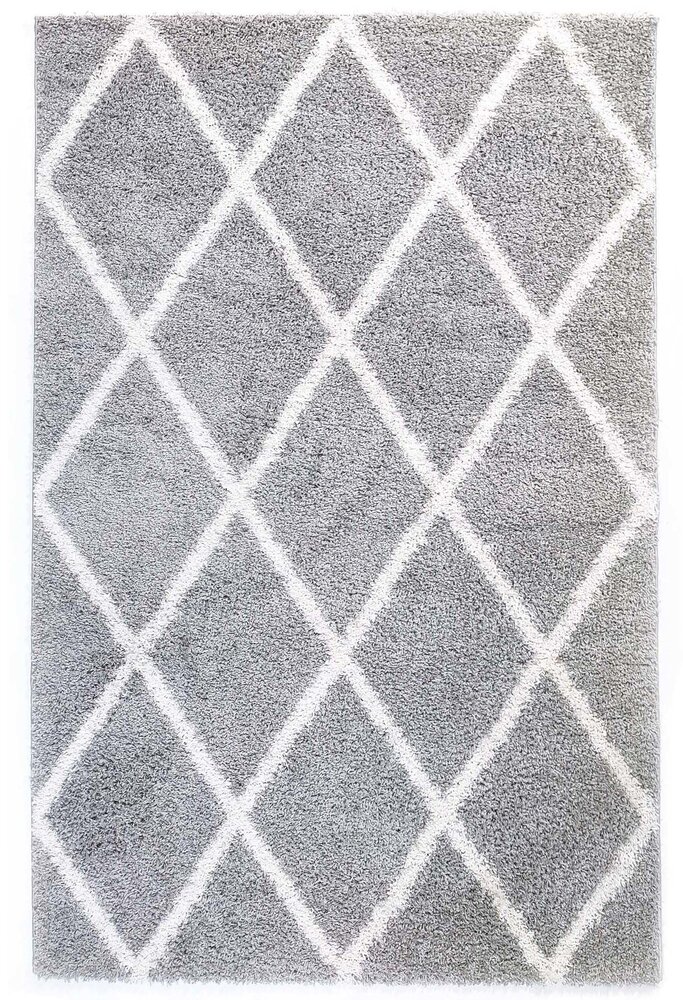 Azure Hoogpolig Zilver vloerkleed - Geruit