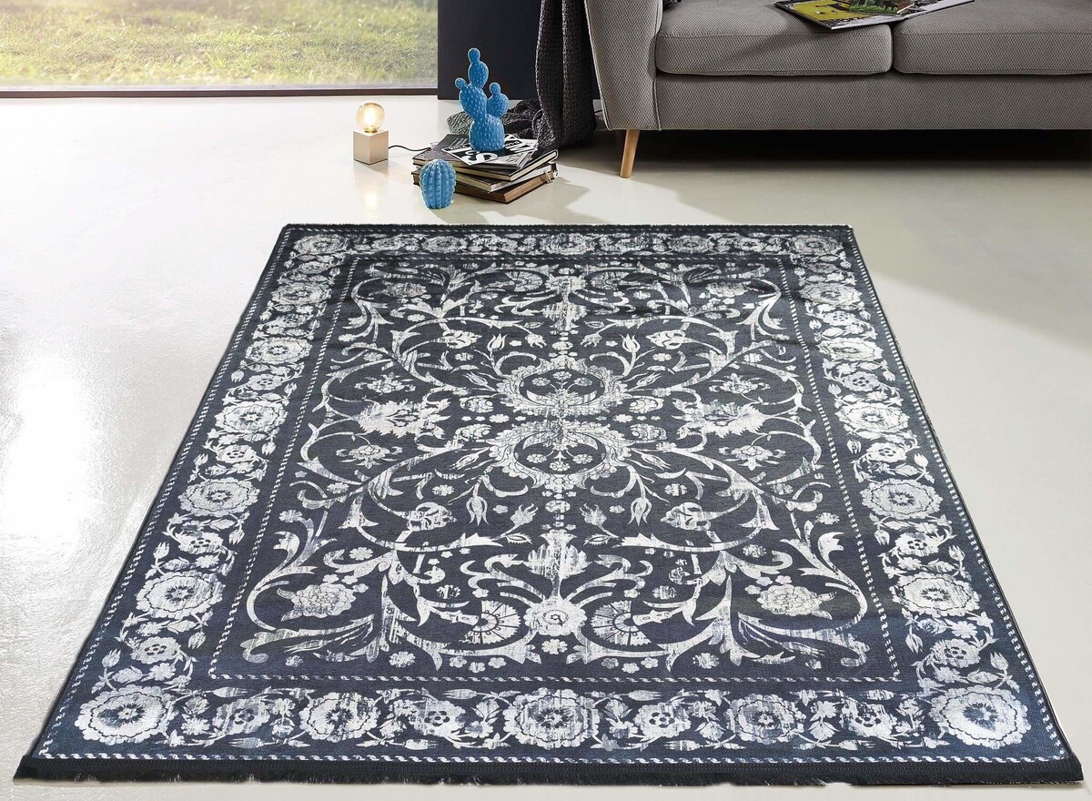 Hana Vintage Indoor & Outdoor Antraciet vloerkleed - Wasbaar