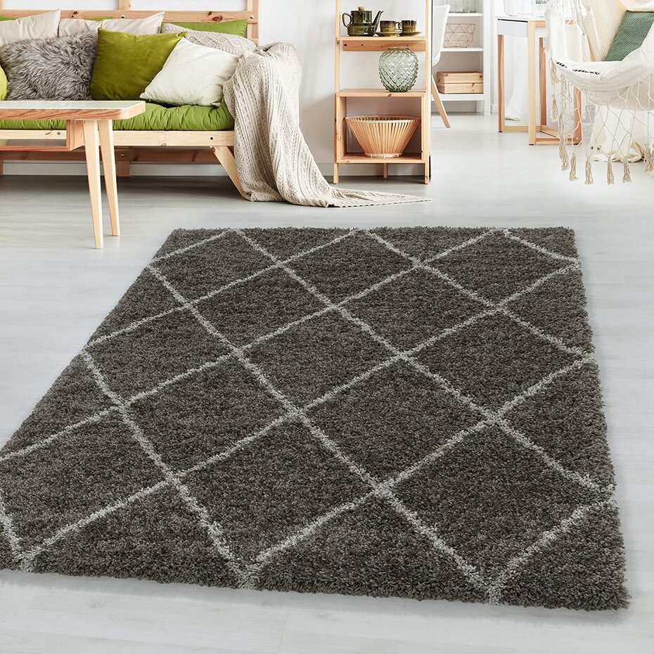 Azure Hoogpolig Taupe vloerkleed - Geruit Azure Hoogpolig Taupe vloerkleed - Geruit