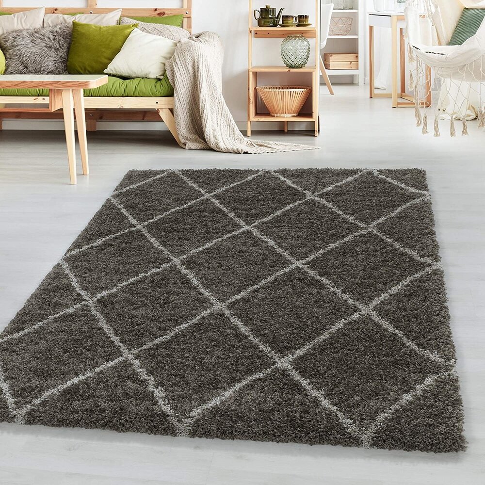 Azure Hoogpolig Taupe vloerkleed - Geruit Azure Hoogpolig Taupe vloerkleed - Geruit