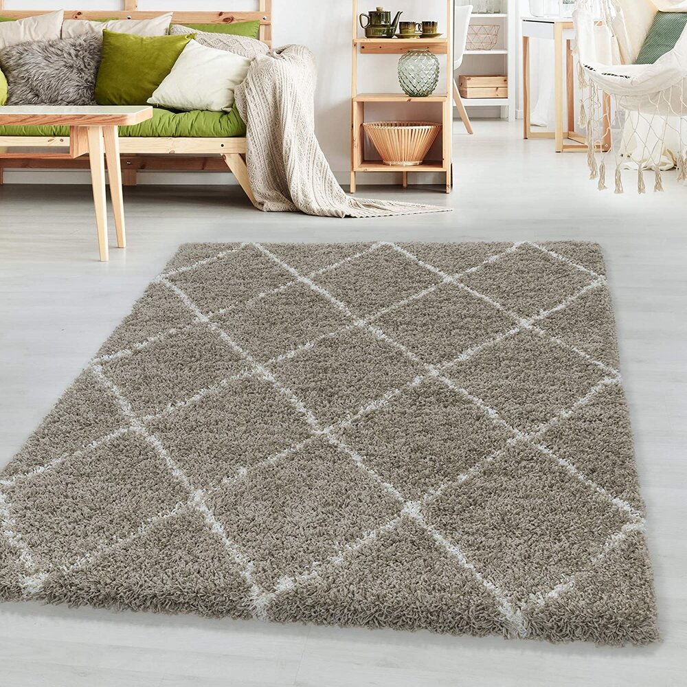 Azure Hoogpolig Beige vloerkleed - Geruit Azure Hoogpolig Beige vloerkleed - Geruit