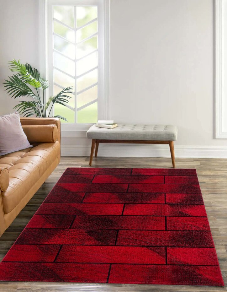 Fano Modern Rood - Zwart vloerkleed - Geblokt