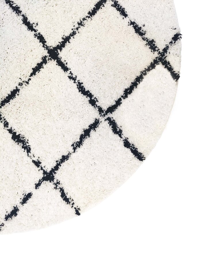 Candy Diamond Rond Hoogpolig Crème / Zwart vloerkleed - Geruit Candy Diamond Rond Hoogpolig Crème / Zwart vloerkleed - Geruit
