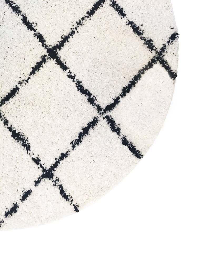 Candy Diamond Rond Hoogpolig Crème / Zwart vloerkleed - Geruit Candy Diamond Rond Hoogpolig Crème / Zwart vloerkleed - Geruit