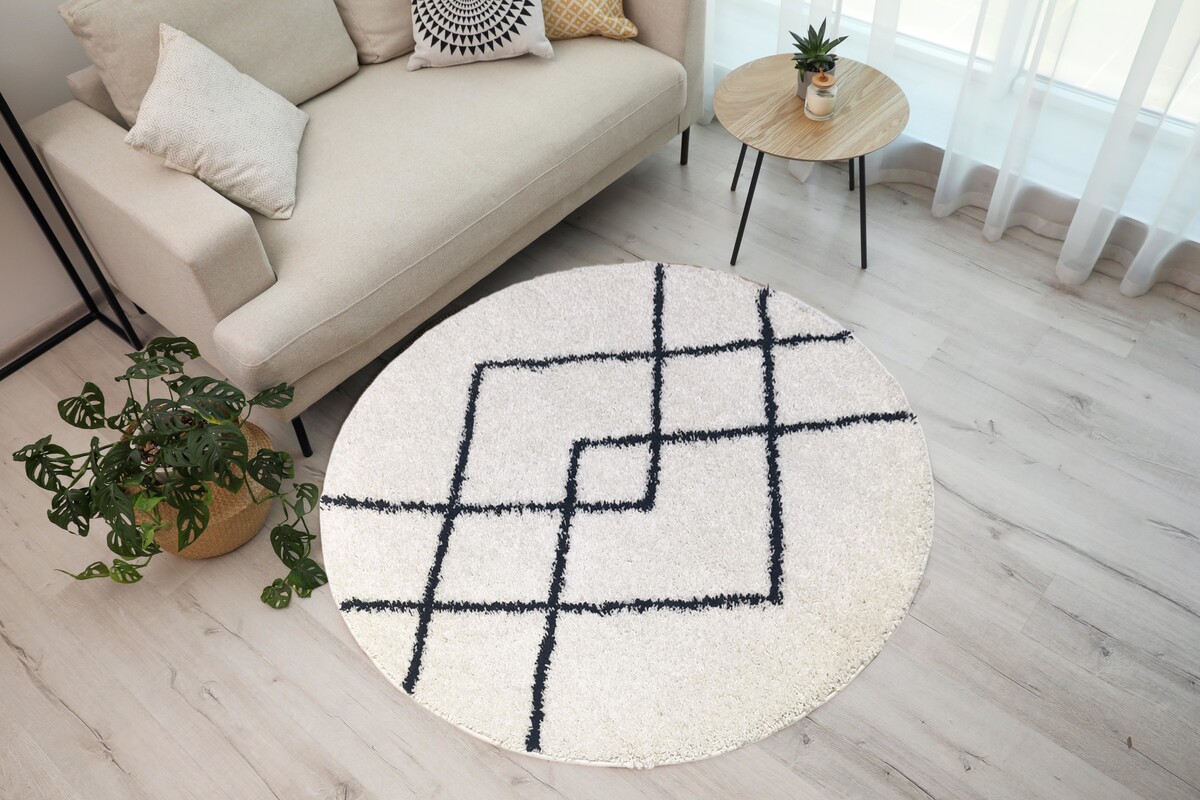 Candy Diamond Rond Hoogpolig Crème / Zwart vloerkleed - Geruit Candy Diamond Rond Hoogpolig Crème / Zwart vloerkleed - Geruit