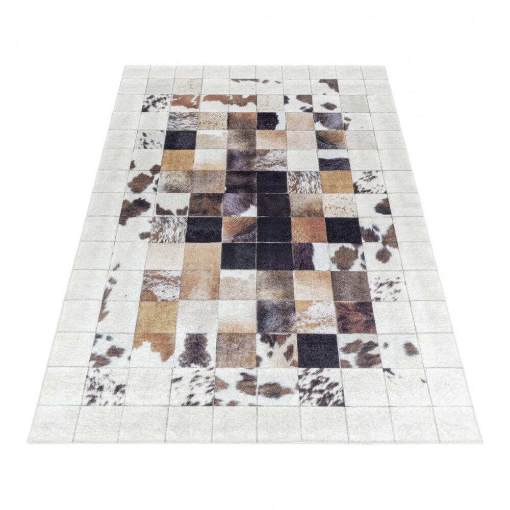 Amira Patchwork Design Wit / Bruin vloerkleed - Wasbaar