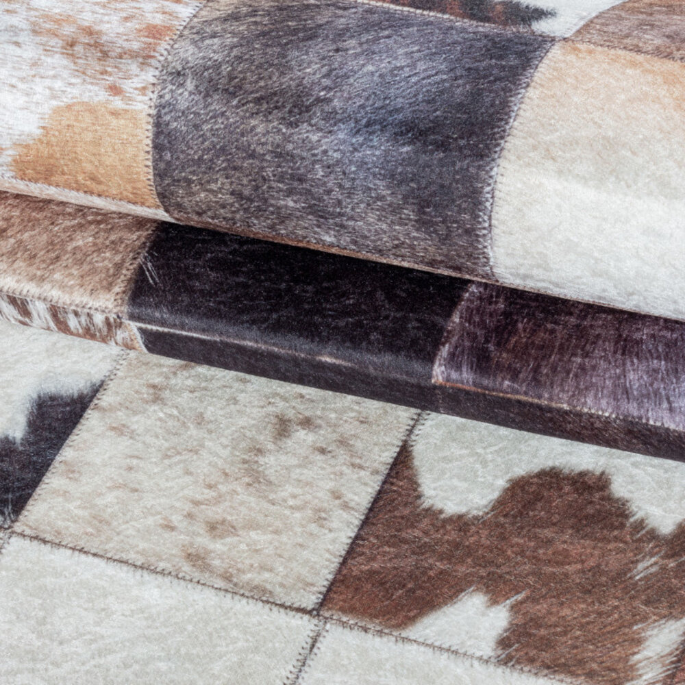 Amira Patchwork Design Wit / Bruin vloerkleed - Wasbaar