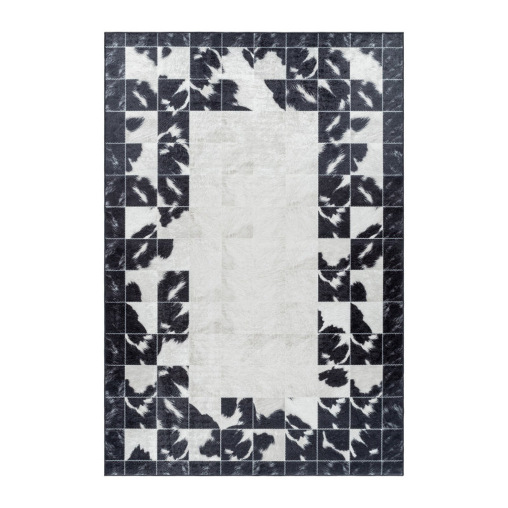 AMIRA PATCHWORK DESIGN ZWART / WIT VLOERKLEED WASBAAR