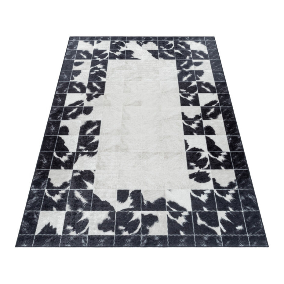 Amira Patchwork Design Zwart / Wit vloerkleed - Wasbaar