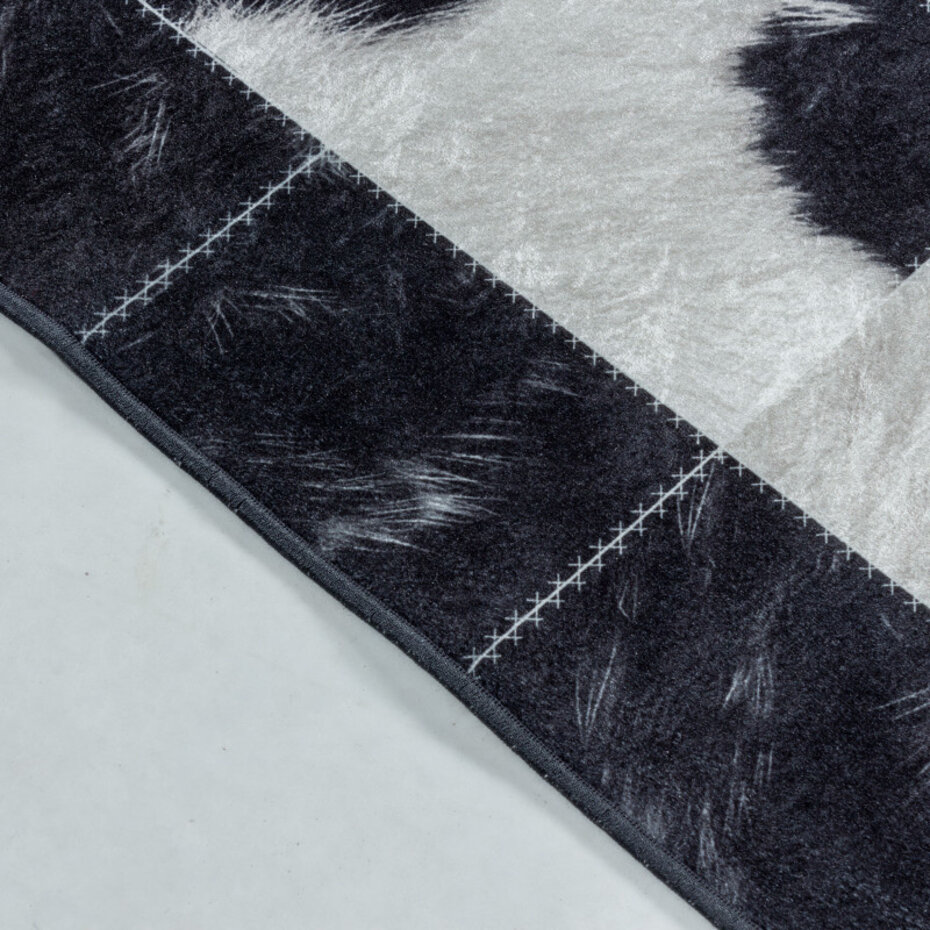 Amira Patchwork Design Zwart / Wit vloerkleed - Wasbaar