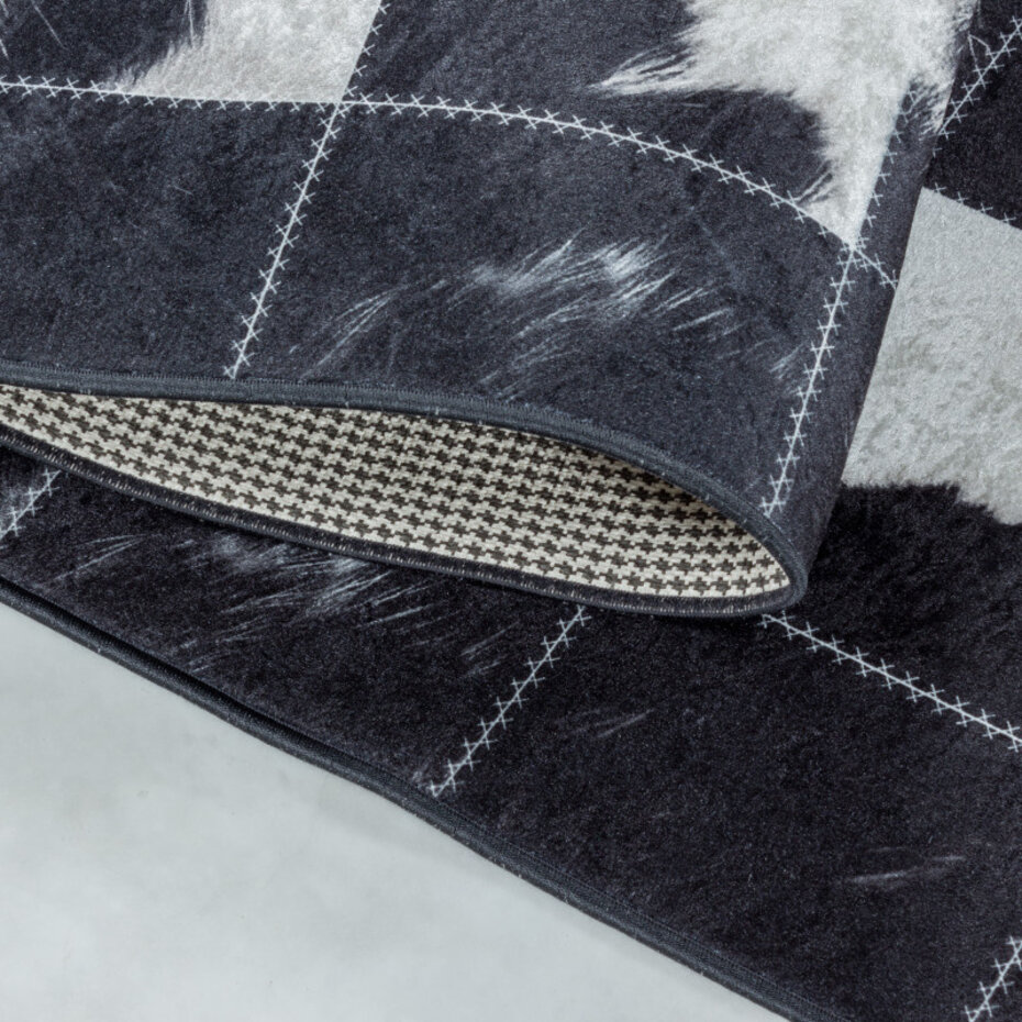 Amira Patchwork Design Zwart / Wit vloerkleed - Wasbaar