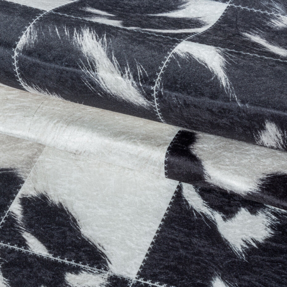Amira Patchwork Design Zwart / Wit vloerkleed - Wasbaar
