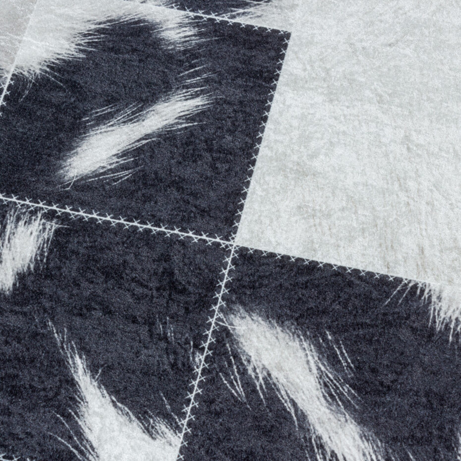 Amira Patchwork Design Zwart / Wit vloerkleed - Wasbaar