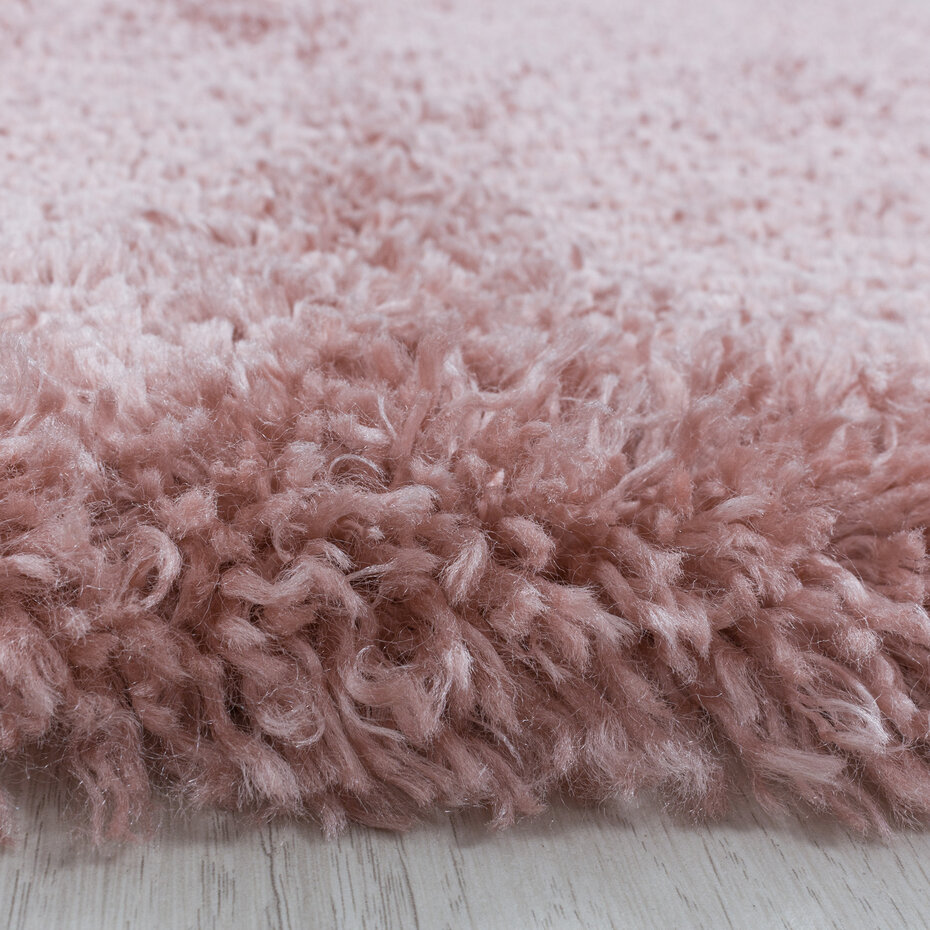 Luna Hoogpolig Effen Roze vloerkleed - Rond