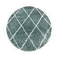 Azure Hoogpolig Geruit Blauw vloerkleed - Rond