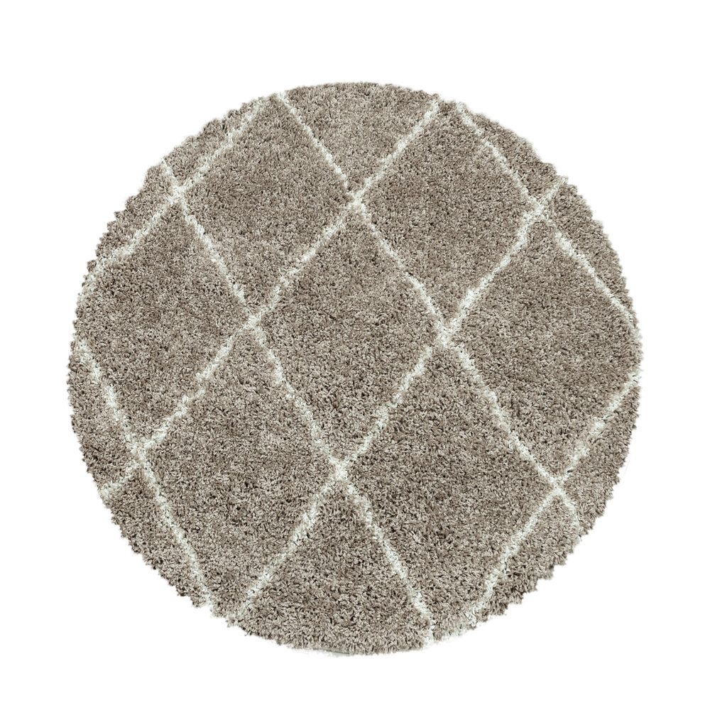 Azure Hoogpolig Geruit Beige vloerkleed - Rond