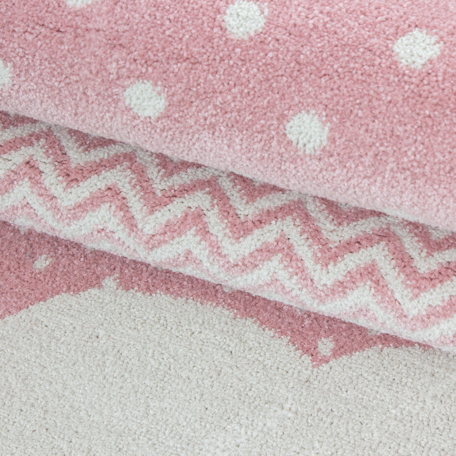 Kids Kinderkamer Rond Roze vloerkleed - Wolken
