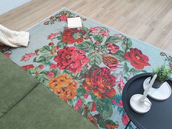 Adrasos Vintage Gebloemd Kelim Multi Wasbaar & Waterdicht