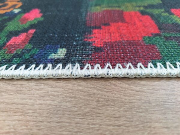 Adrasos Patchwork Zwart vloerkleed - Gebloemd Wasbaar & Waterdicht