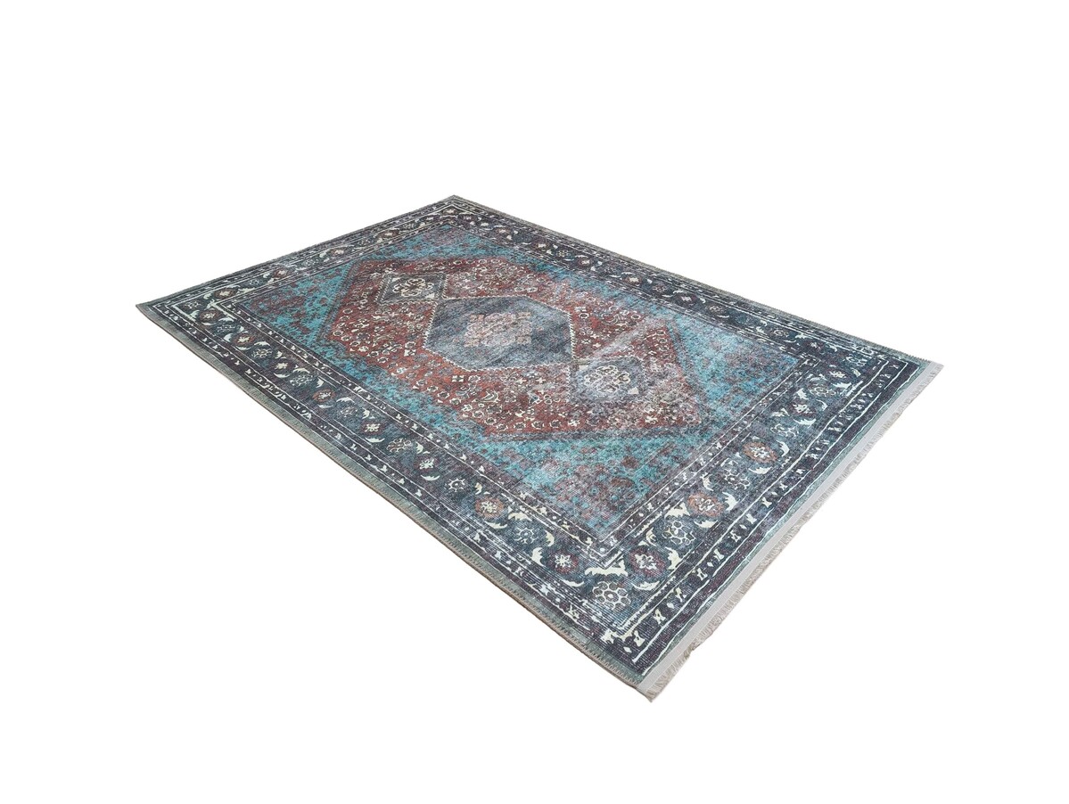 Vintage vloerkleed - Adrasos Medaillon Wasbaar & Waterdicht - Blauw