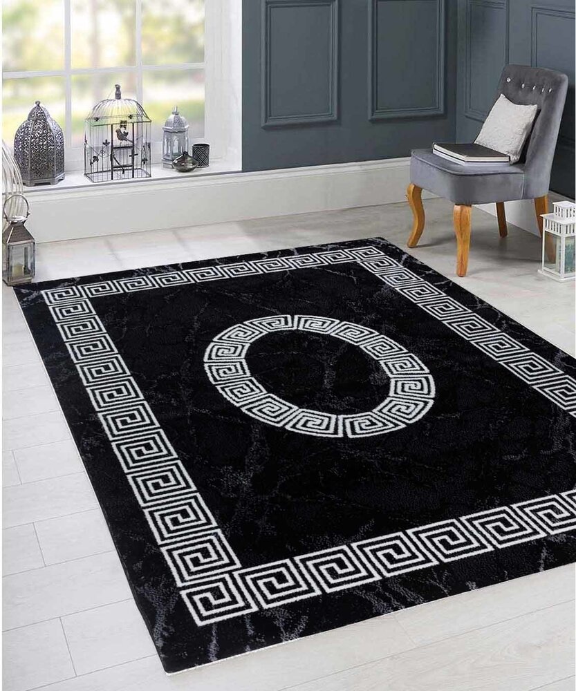 Marlon Modern Zwart vloerkleed - Grieks Motief Marlon Modern Zwart vloerkleed - Grieks Motief