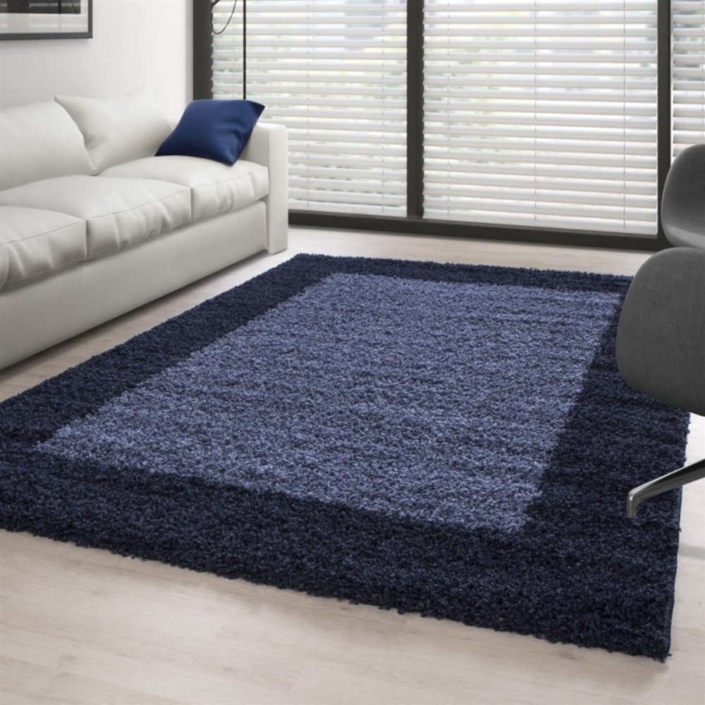 HOOGPOLIG VLOERKLEED CANDY SHAGGY MARINEBLAUW LIJSTMOTIEF