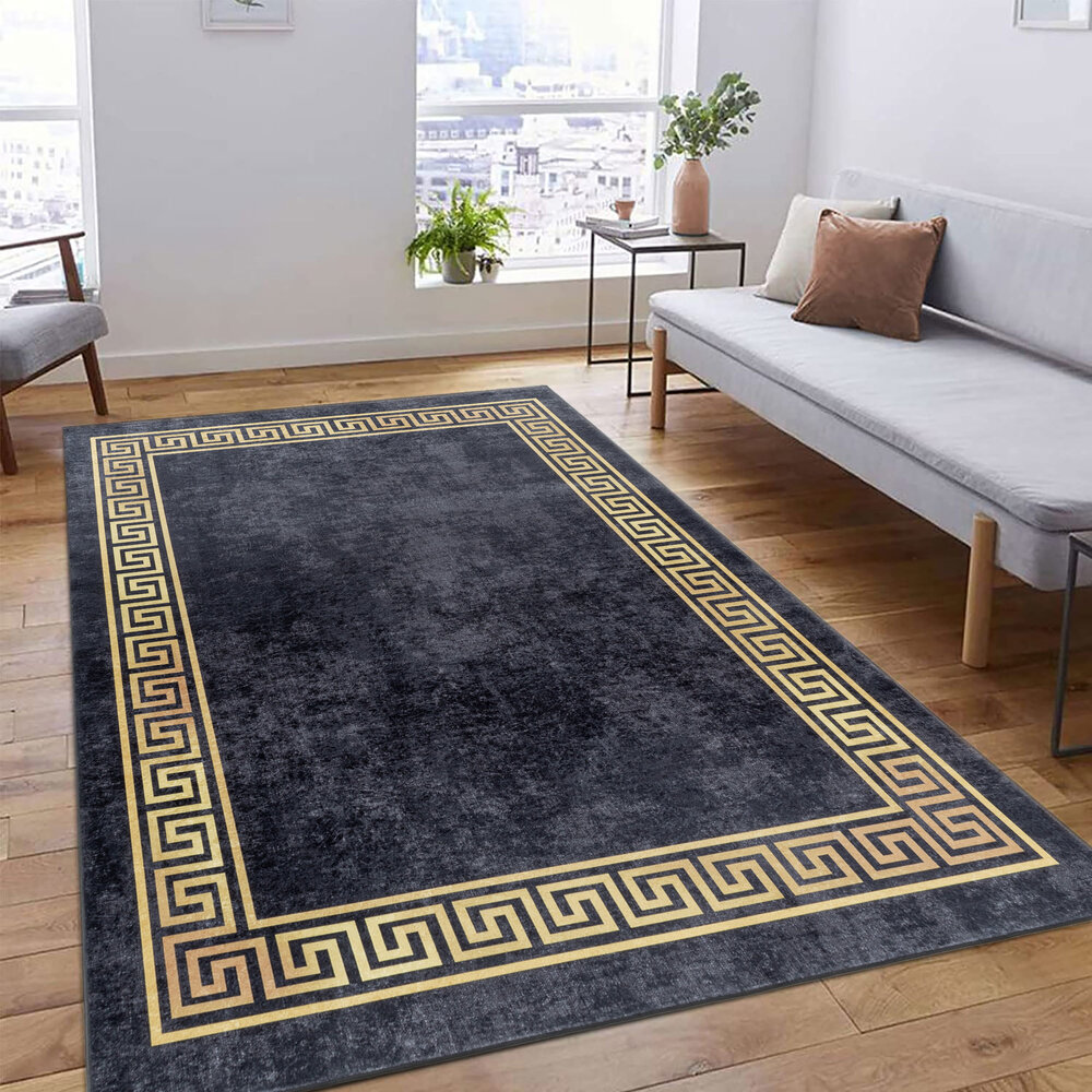 Amira Romeins Motief Zwart / Goud vloerkleed - Wasbaar Amira Romeins Motief Zwart / Goud vloerkleed - Wasbaar