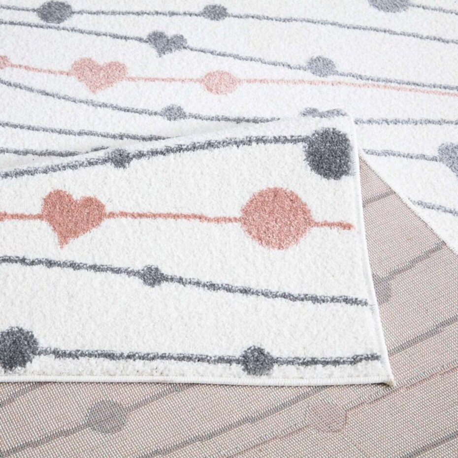 Playful Pals Kids Kinderkamer Crème vloerkleed - Hartjes