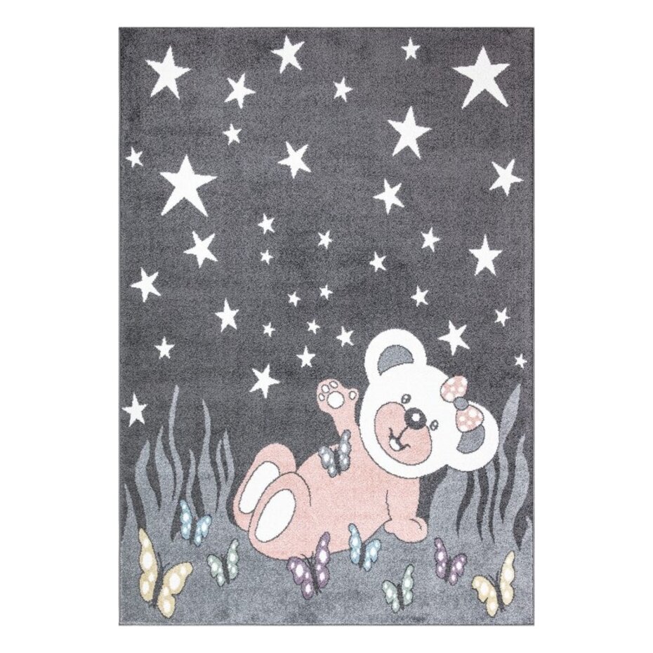 Playful Pals Kids Kinderkamer Grijs / Roze vloerkleed - Beertje