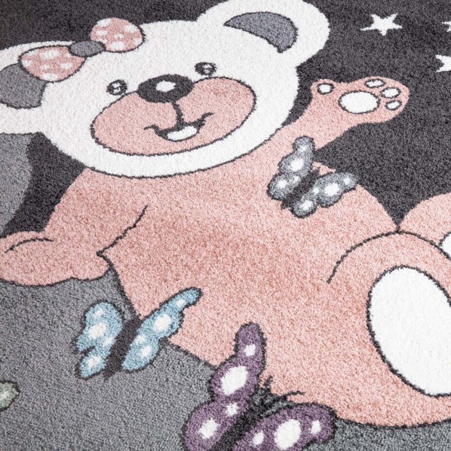 Playful Pals Kids Kinderkamer Grijs / Roze vloerkleed - Beertje