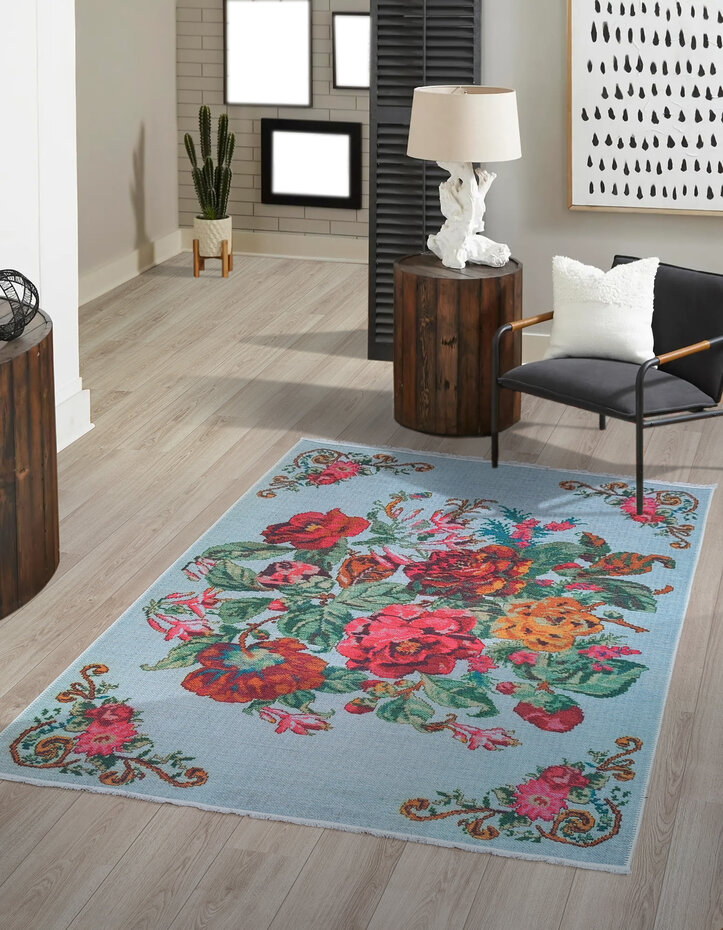 Adrasos Vintage Gebloemd Kelim Multi Wasbaar & Waterdicht