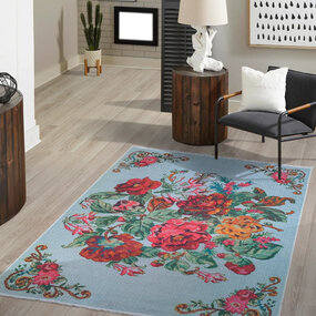 Adrasos Vintage Gebloemd Kelim Multi Wasbaar & Waterdicht