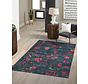 Adrasos Patchwork Zwart vloerkleed - Gebloemd Wasbaar & Waterdicht