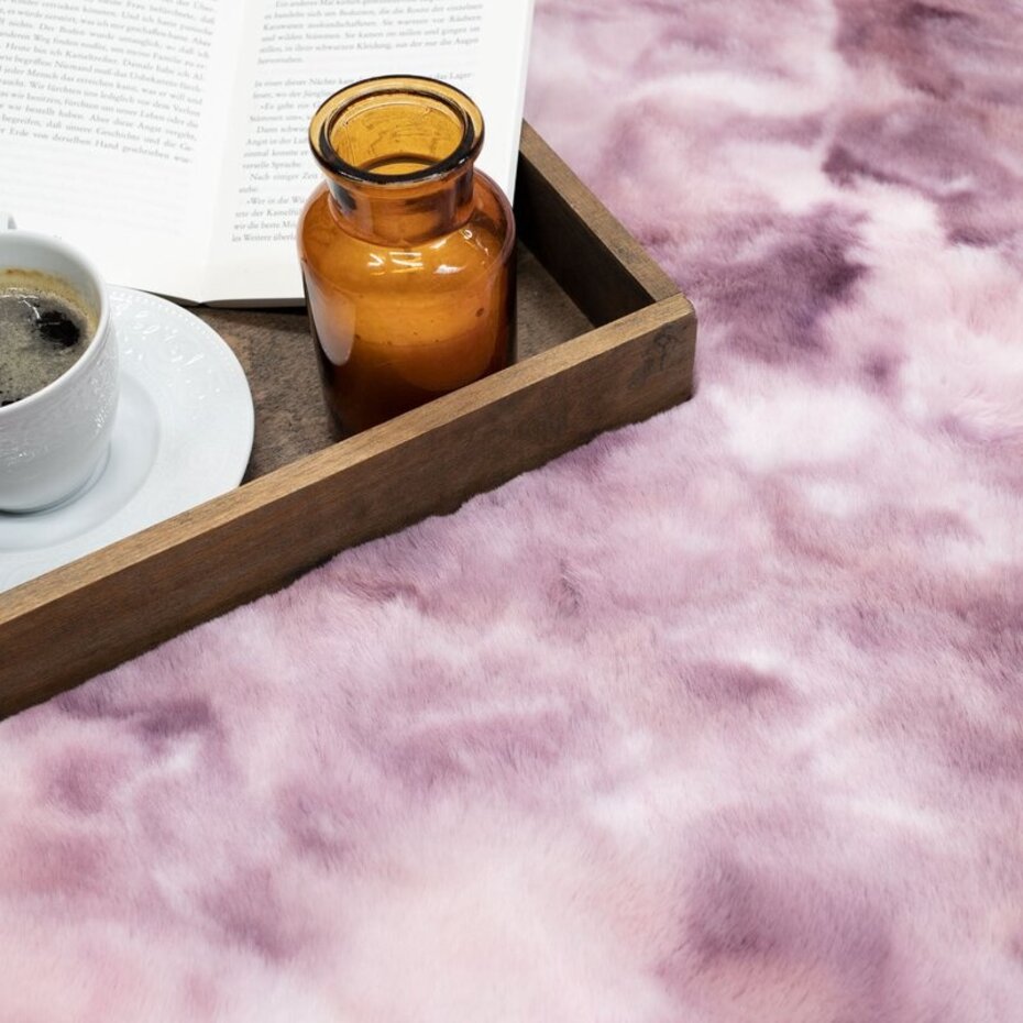 Cane Hoogpolig Roze vloerkleed - Fluffy Tie Dye Look