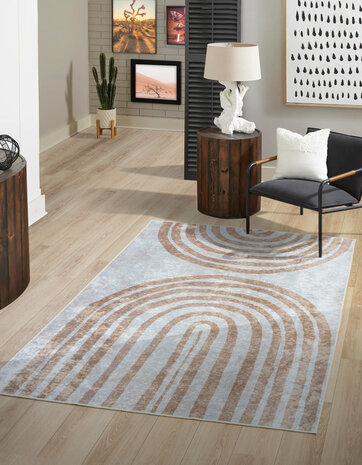 Modern Abstract Japandisch vloerkleed - Ruby Wasbaar - Beige