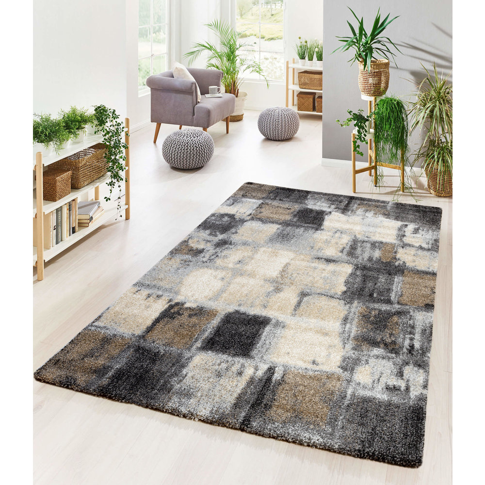 Flycarpets NIDA MODERN GRIJS VLOERKLEED GEBLOKT