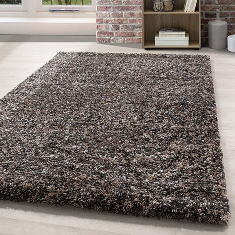 Hoogpolig vloerkleed - Lorium gemêleerd Taupe/Grijs/Beige