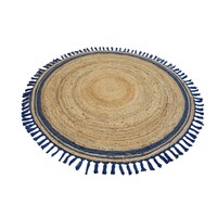 JUTE HANDGEMAAKT ROND NATUREL / BLAUW