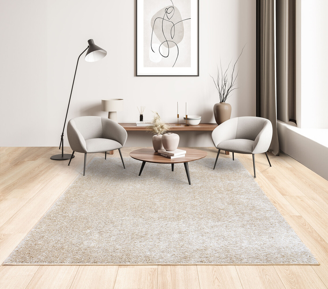 Rosia vloerkleed - Effen Uni & Wasbaar Hoogpolig - Beige