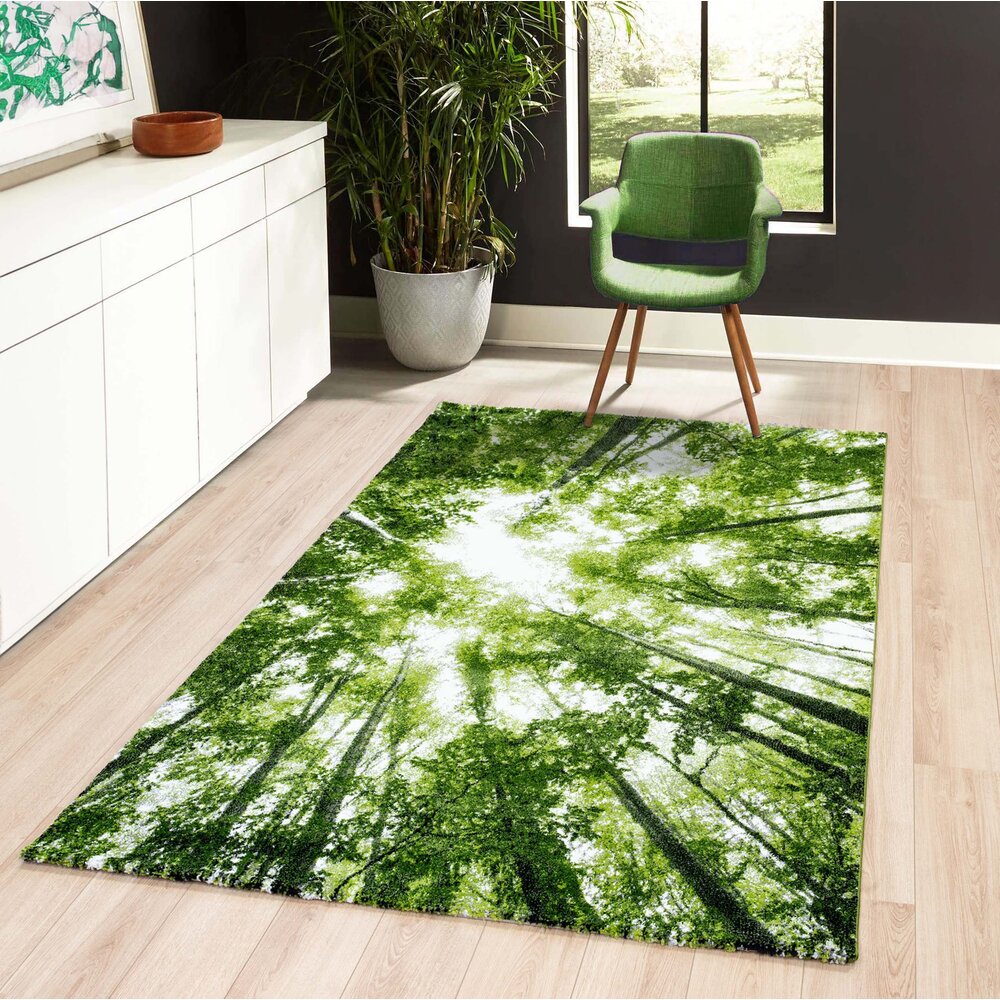 Flycarpets VERNAZZA MODERN GROEN VLOERKLEED BOMEN