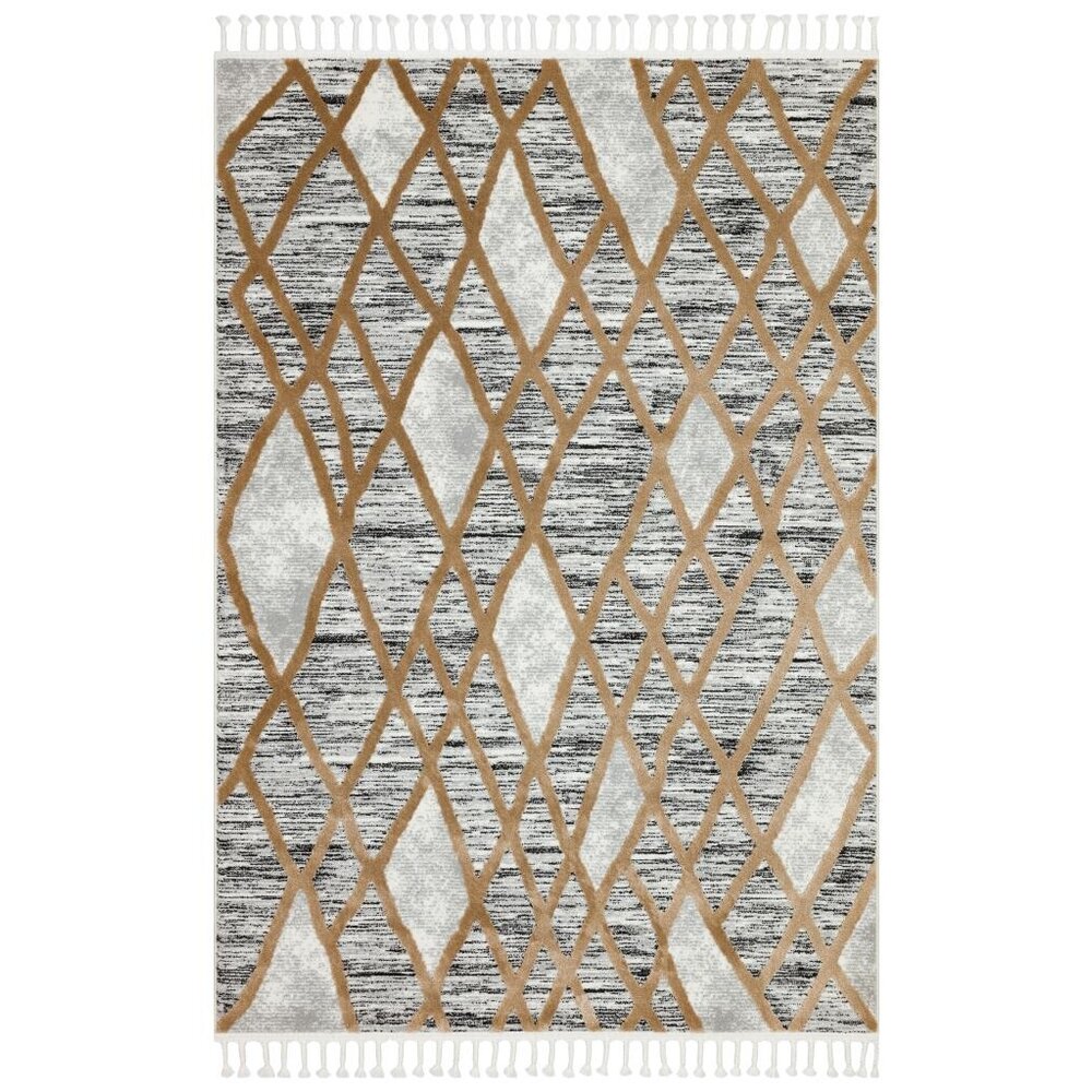 DEVA MODERN BEIGE / GRIJS VLOERKLEED FRANJES