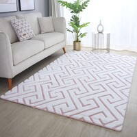 NONIA HOOGPOLIG FLUFFY WIT / ROZE VLOERKLEED 3D DESIGN GEOMETRISCH