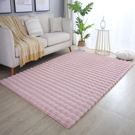 Felicia Hoogpolig Fluffy Roze vloerkleed - 3D Design