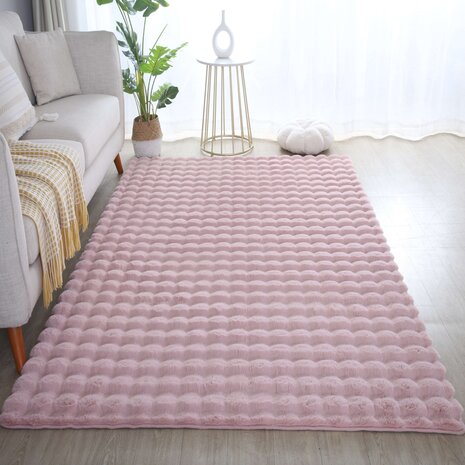 Felicia Hoogpolig Fluffy Roze vloerkleed - 3D Design