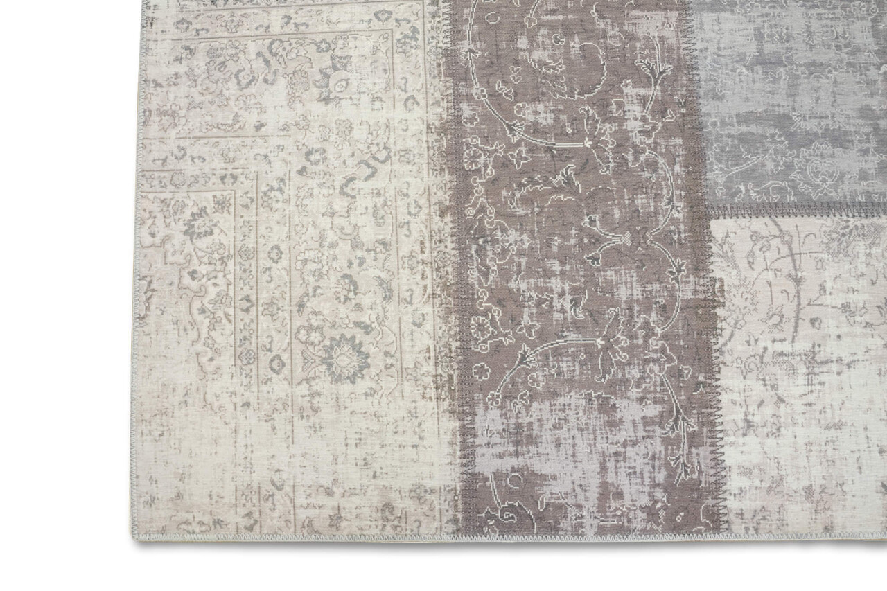 Vintage vloerkleed - Burano Patchwork Grijs/Taupe Vintage vloerkleed - Burano Patchwork Grijs/Taupe