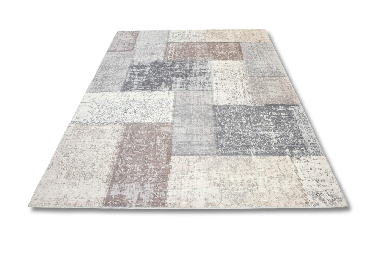 Vintage vloerkleed - Burano Patchwork Grijs/Taupe Vintage vloerkleed - Burano Patchwork Grijs/Taupe