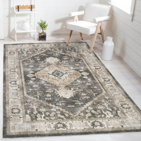 Burano vloerkleed - Medaillon Vintage - Grijs - Taupe