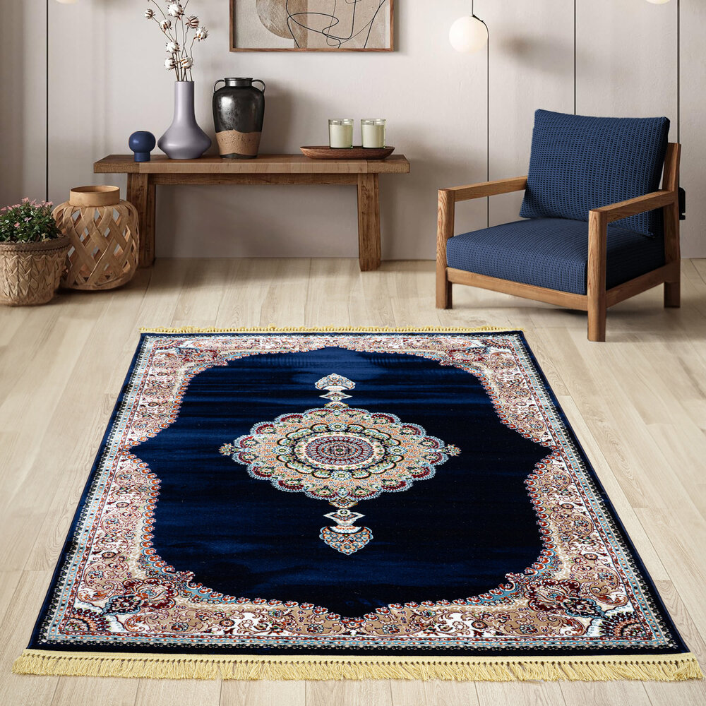 ISFAHAN VLOERKLEED OOSTERS MEDAILLON KLASSIEK - BLAUW