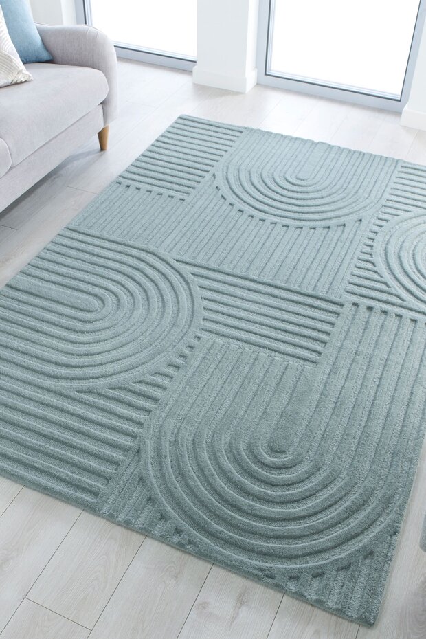 Zen vloerkleed - Japandi - Laagpolig - 100% Wol Modern - Blauw